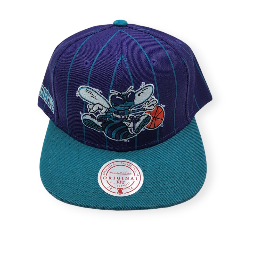 Mitchell & Ness Charlotte Hornets Team Pin Purple/Teal Adjustable Snapback Hat Cap