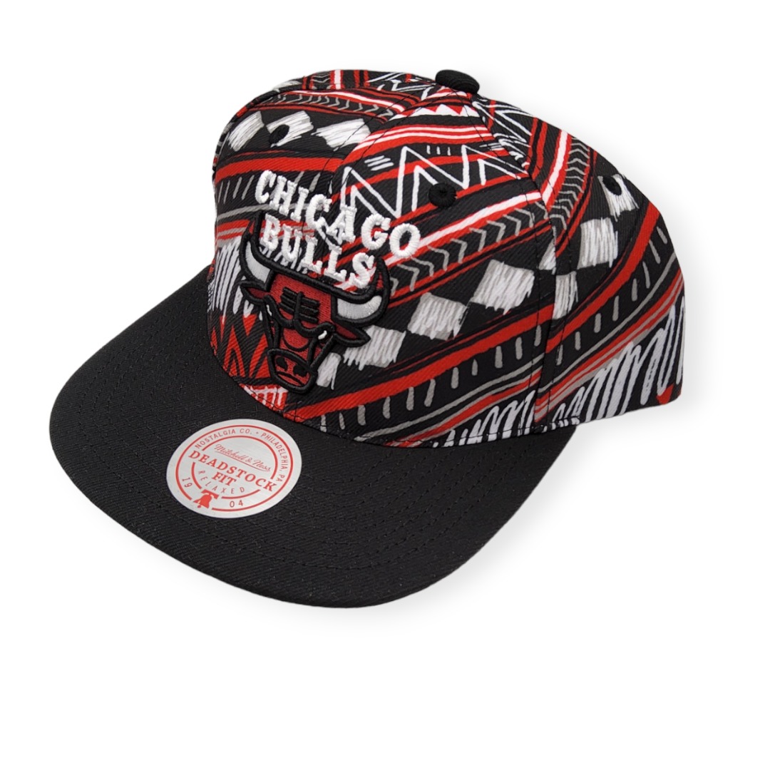 Mitchell & Ness Chicago Bulls Game Day Pattern Deadstock Black Adjustable Snapback Hat Cap