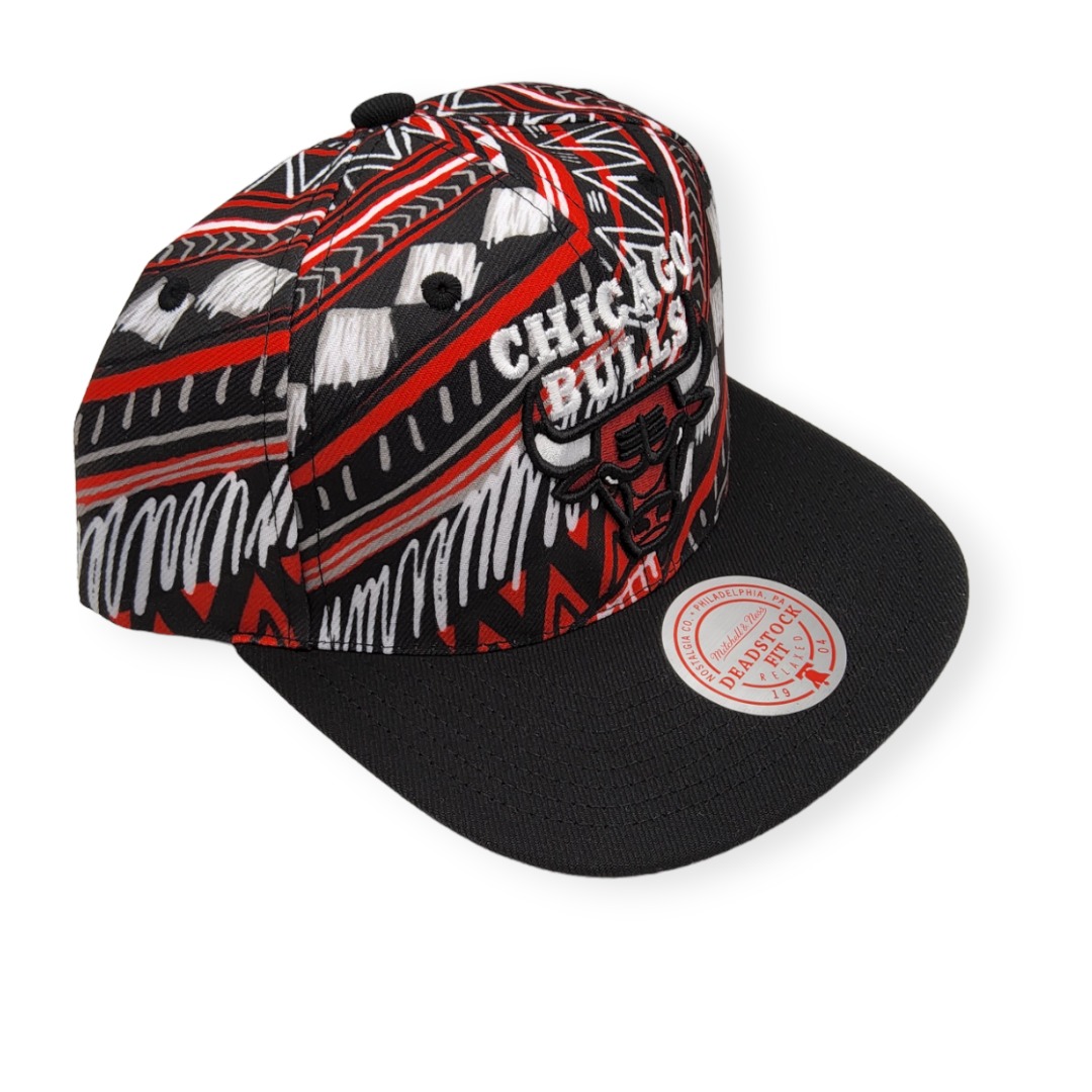 Mitchell & Ness Chicago Bulls Game Day Pattern Deadstock Black Adjustable Snapback Hat Cap