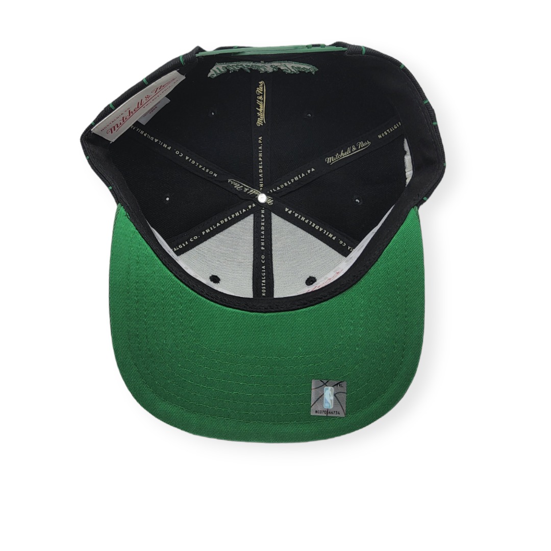 Mitchell & Ness Boston Celtics Team Pin Black/Green Adjustable Snapback Hat Cap