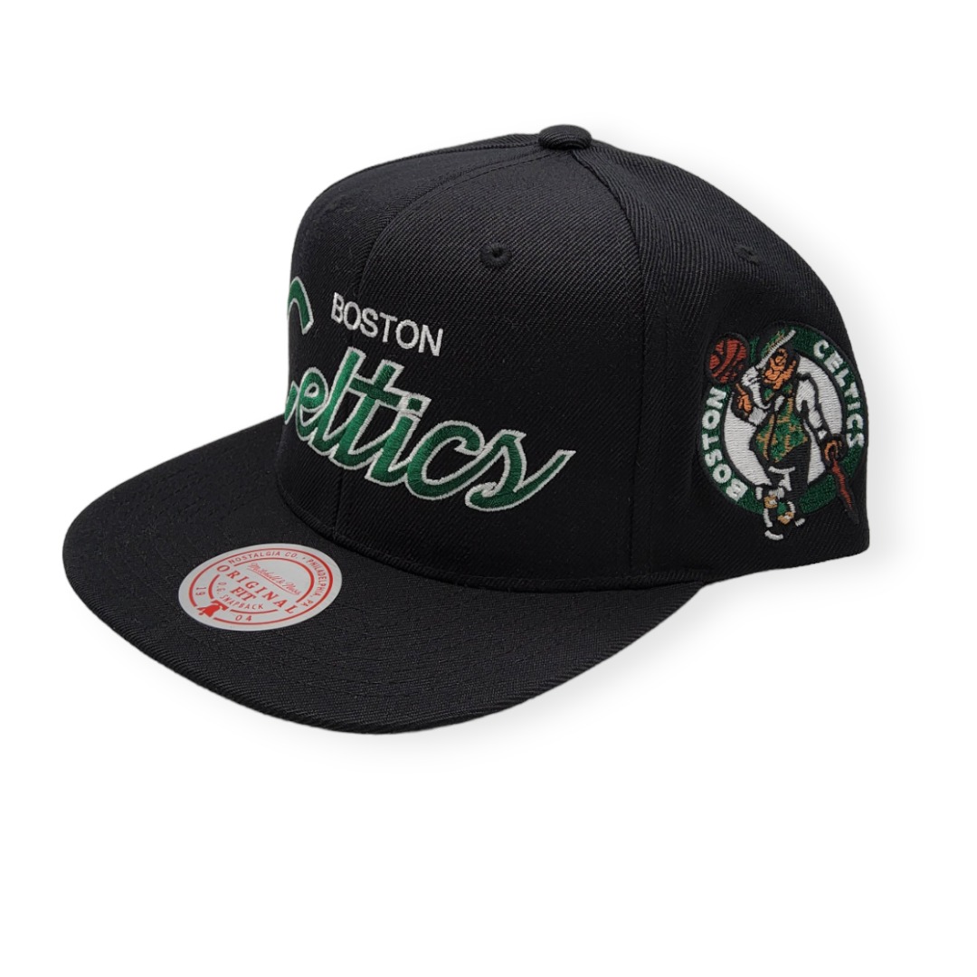 Mitchell & Ness Boston Celtics Team Script 2.0 Black Adjustable Snapback Hat Cap