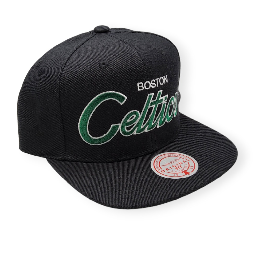 Mitchell & Ness Boston Celtics Team Script 2.0 Black Adjustable Snapback Hat Cap