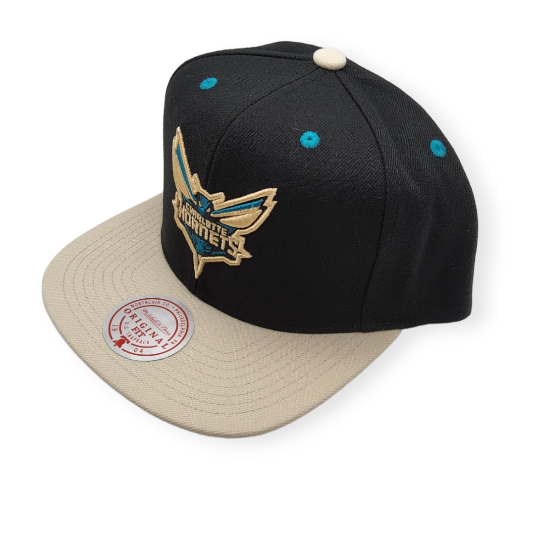 Mitchell & Ness Charlotte Hornets Pin Drop Black/Cream Adjustable Snapback Hat Cap