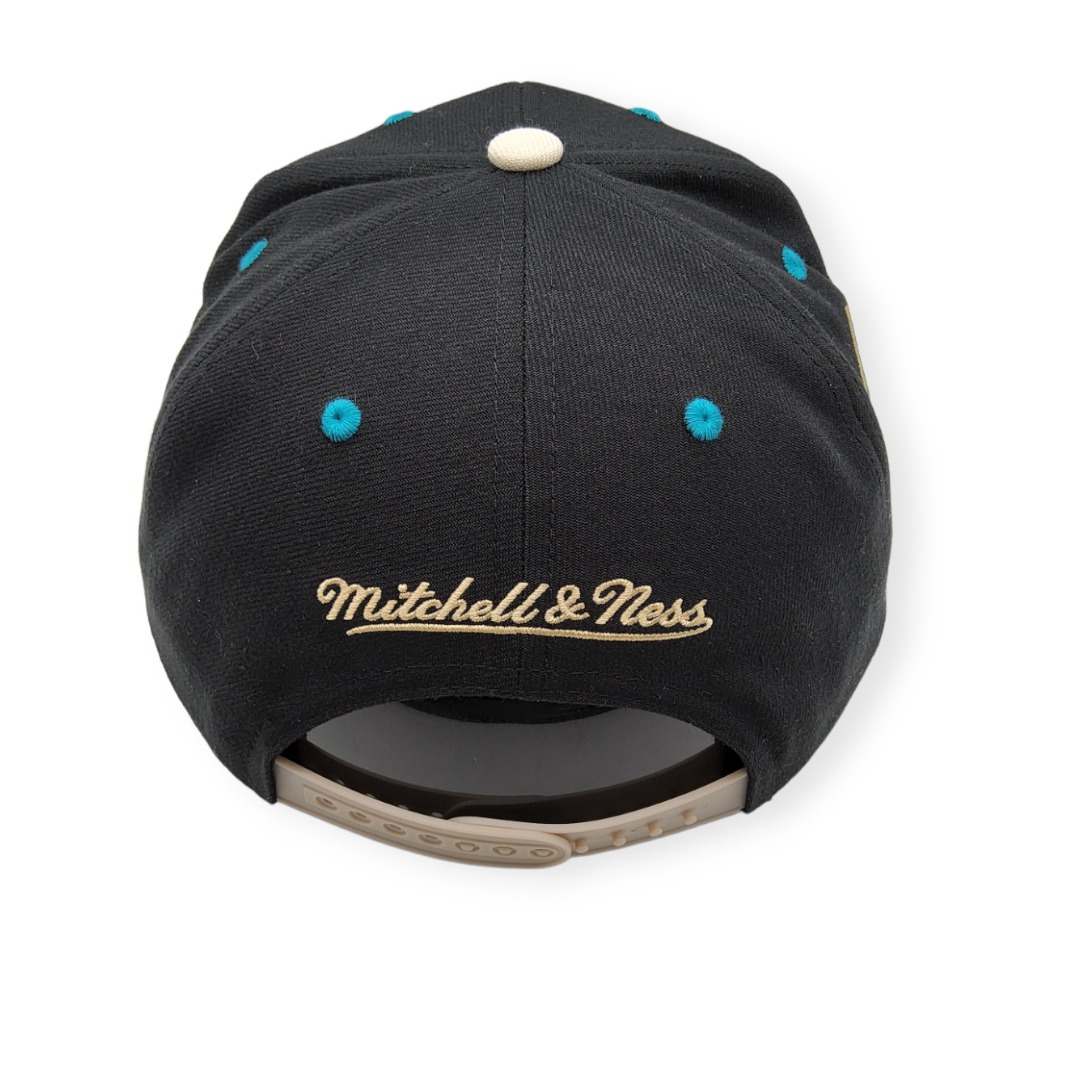 Mitchell & Ness Charlotte Hornets Pin Drop Black/Cream Adjustable Snapback Hat Cap