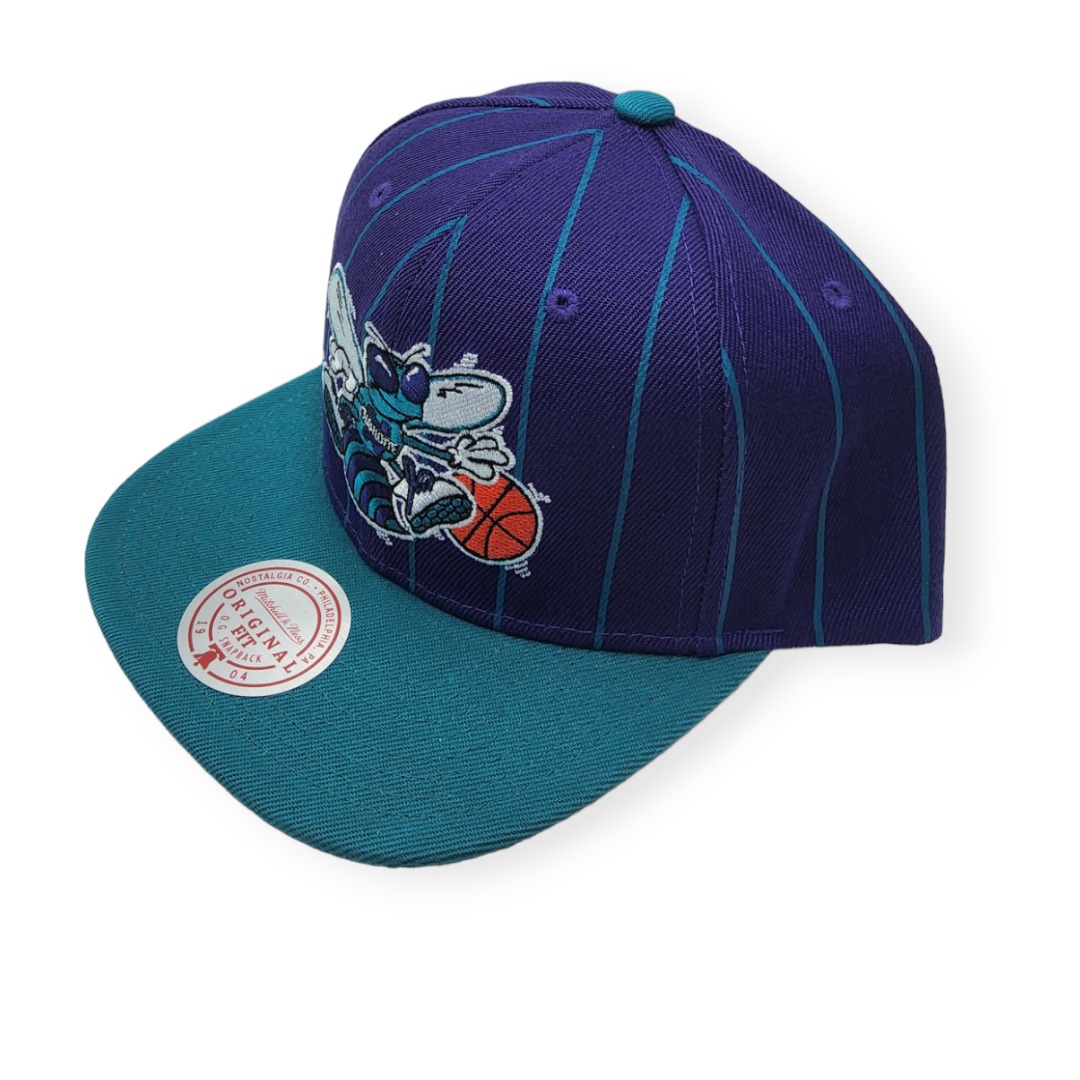 Mitchell & Ness Charlotte Hornets Team Pin Purple/Teal Adjustable Snapback Hat Cap