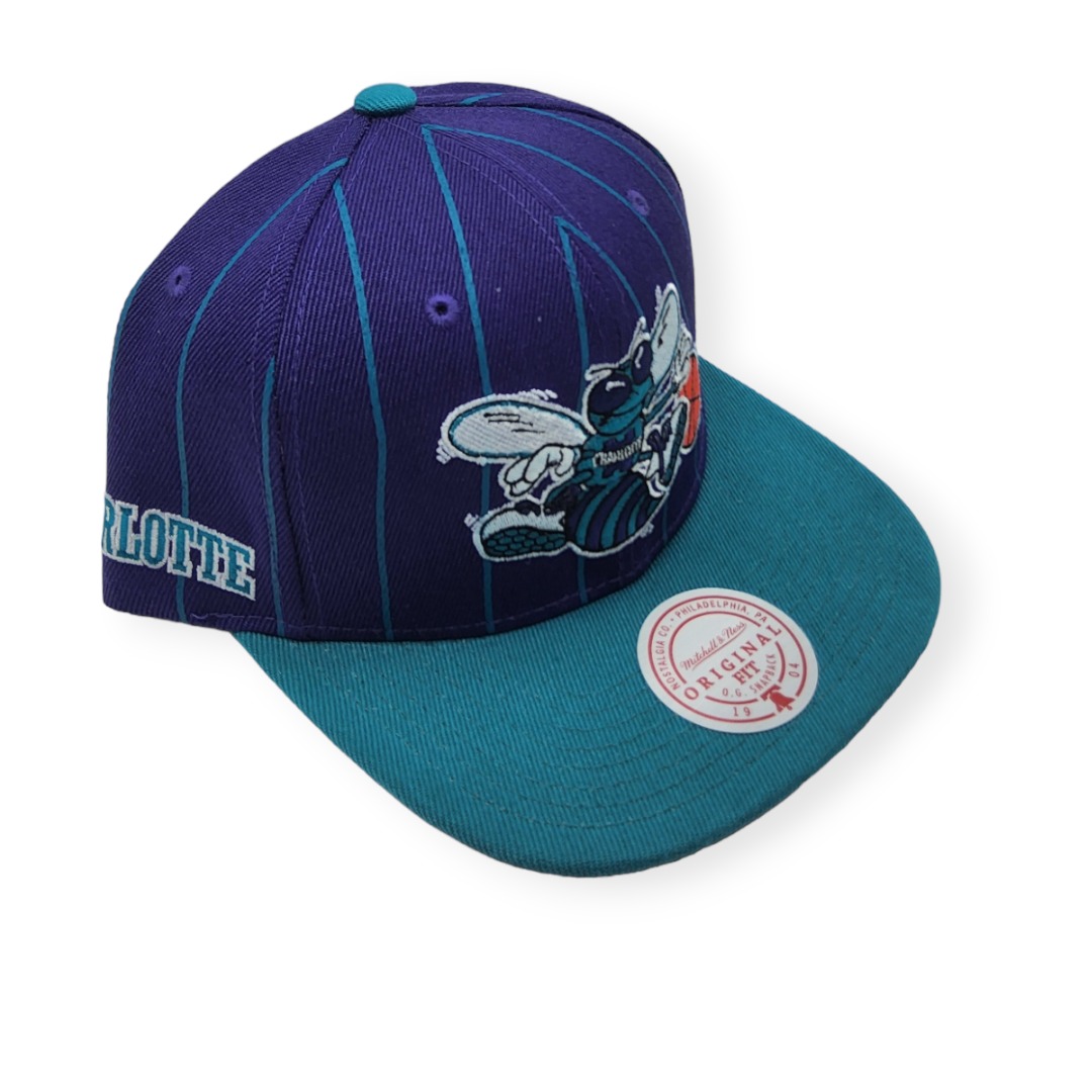 Mitchell & Ness Charlotte Hornets Team Pin Purple/Teal Adjustable Snapback Hat Cap