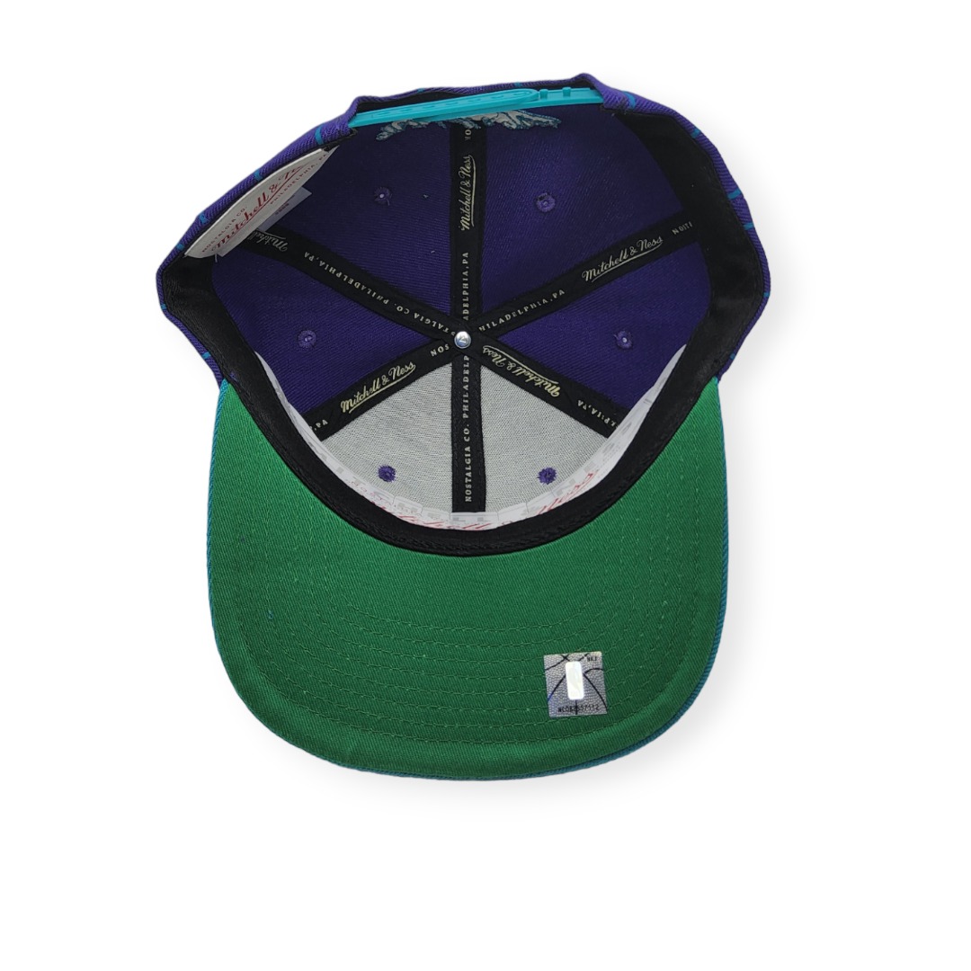 Mitchell & Ness Charlotte Hornets Team Pin Purple/Teal Adjustable Snapback Hat Cap