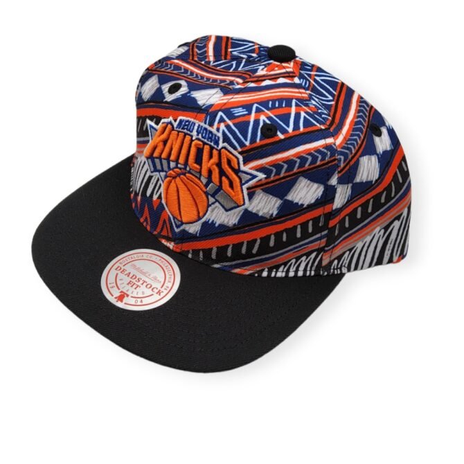 Mitchell & Ness New York Knicks Game Day Pattern Deadstock Black Adjustable Snapback Hat Cap