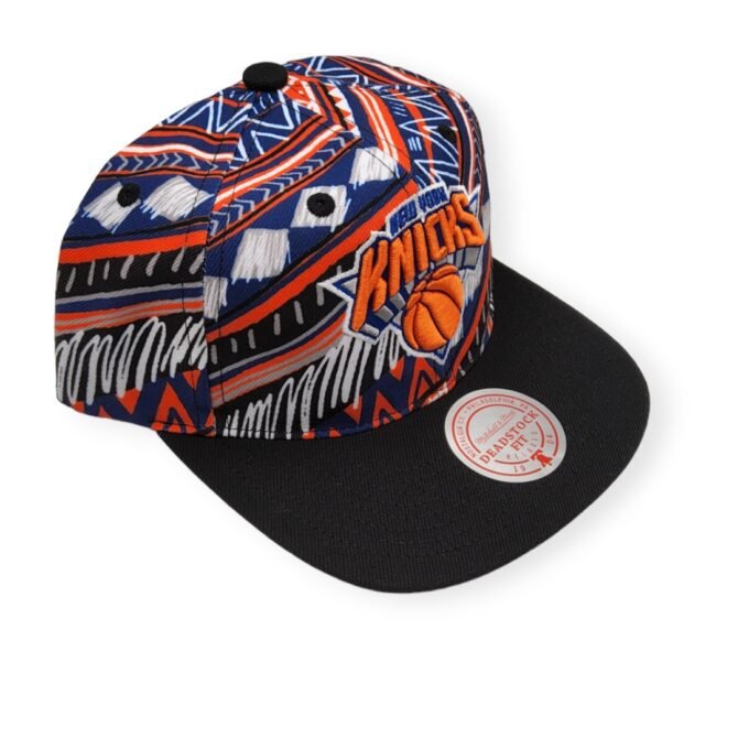 Mitchell & Ness New York Knicks Game Day Pattern Deadstock Black Adjustable Snapback Hat Cap