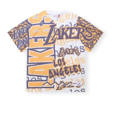 Mitchell & Ness Los Angeles Lakers Jumbotron 2.0 Sublimated S/S White Tee Shirt Size L