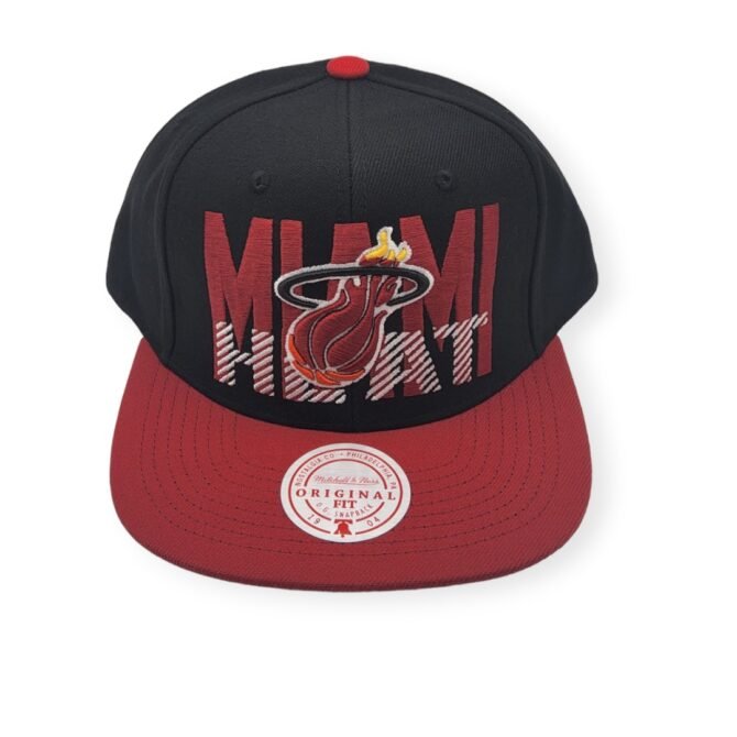 Mitchell & Ness Miami Heat Cross Check Black/Red Adjustable Snapback Hat Cap