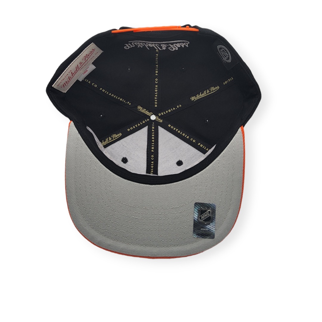 Mitchell & Ness Anaheim Ducks Cross Check Black/Orange Adjustable Snapback Hat Cap