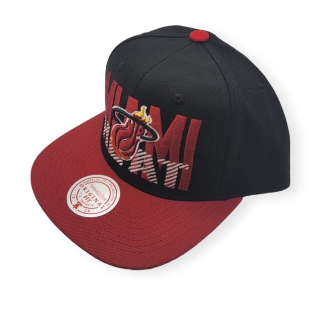 Mitchell & Ness Miami Heat Cross Check Black/Red Adjustable Snapback Hat Cap