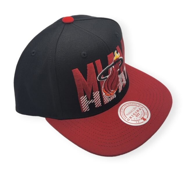 Mitchell & Ness Miami Heat Cross Check Black/Red Adjustable Snapback Hat Cap