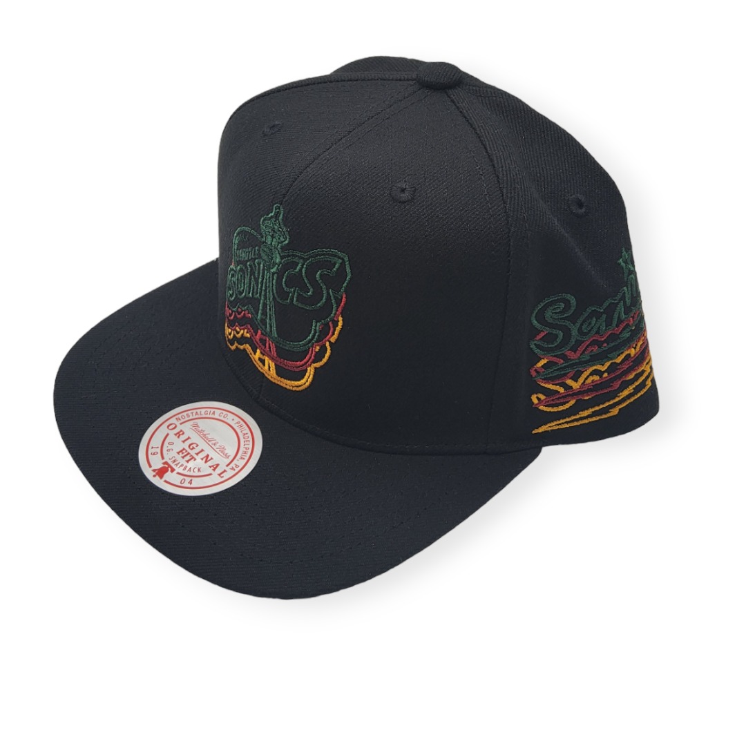 Mitchell & Ness Seattle Supersonics Drop It Black Adjustable Snapback Hat Cap