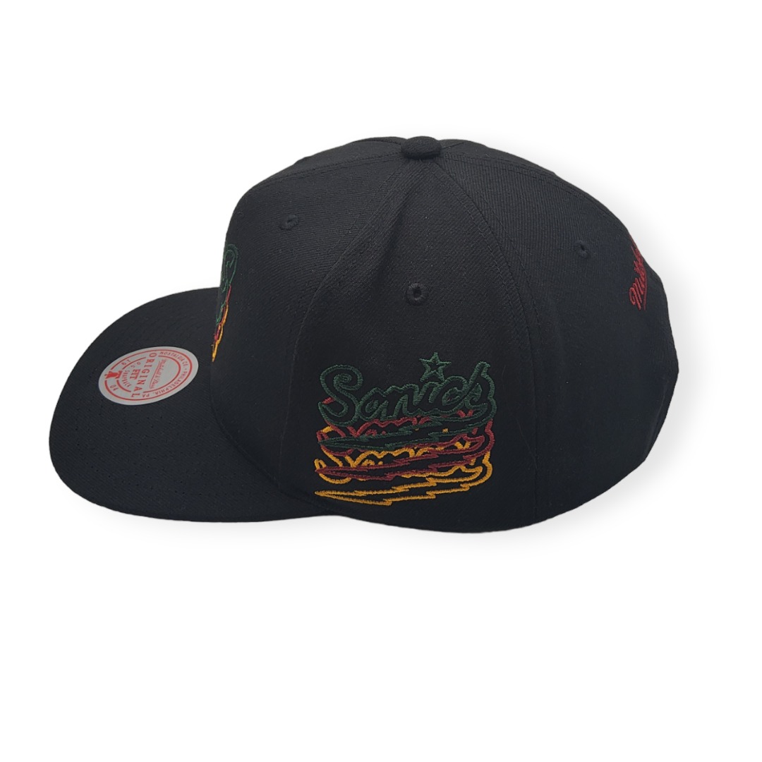 Mitchell & Ness Seattle Supersonics Drop It Black Adjustable Snapback Hat Cap