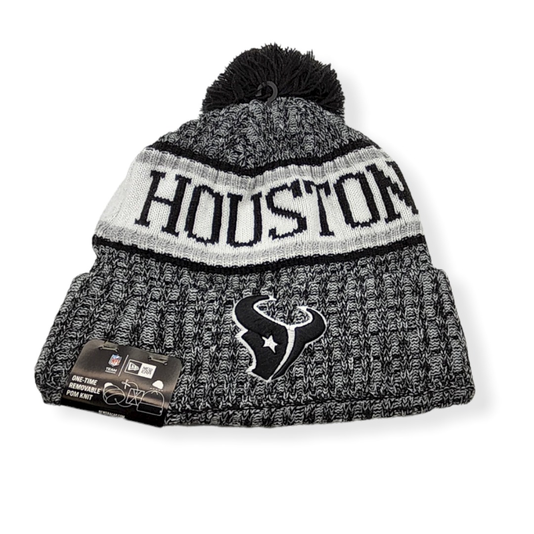 New Era Houston Texans Authentic 2018 Black & White Sideline Sport Knit Beanie Cold Weather Hat