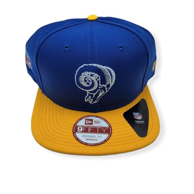 New Era Los Angeles Rams 9Fifty Baycik Vintage Logo 2 Tone Blue/Yellow Adjustable Snapback Hat Cap