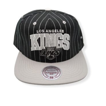 Mitchell & Ness Los Angeles Kings Pinstripe Block Script Adjustable Snapback Hat Cap