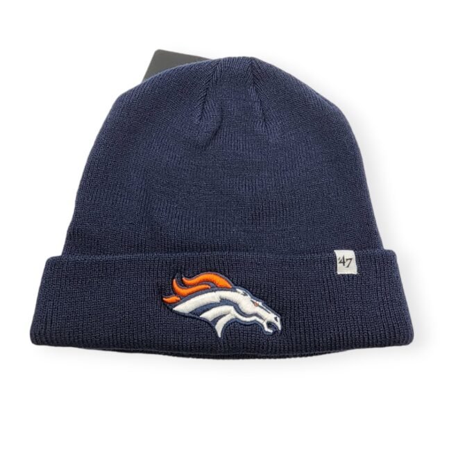 '47 Denver Broncos Authentic Raised Cuffed Navy Knit Beanie Cold Weather Hat