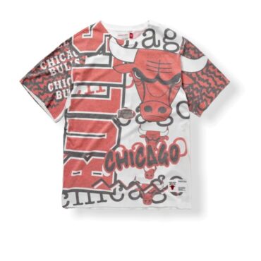 Mitchell & Ness Chicago Bulls Jumbotron 2.0 Sublimated S/S White Tee Shirt Size L