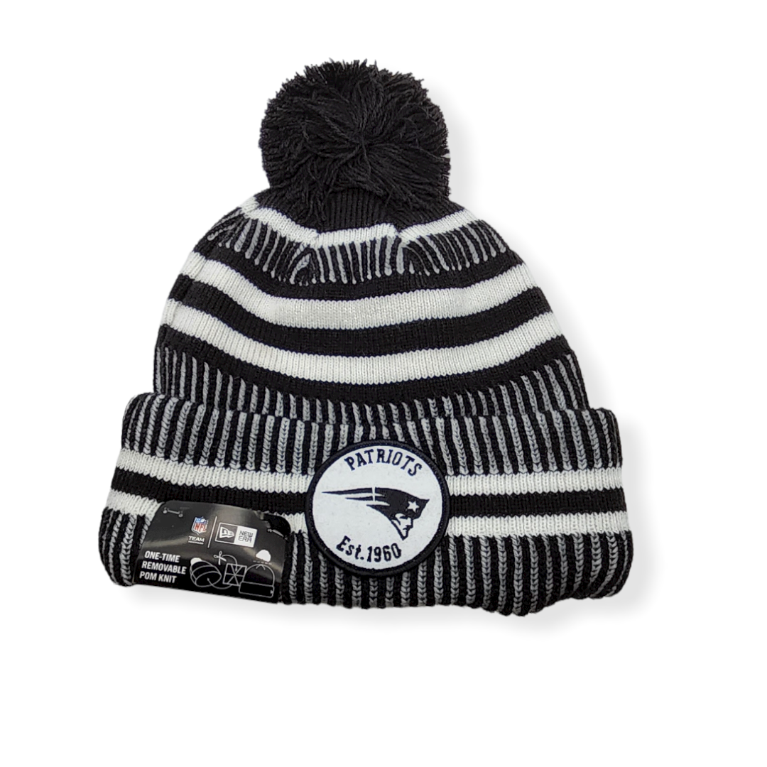 New Era New England Patriots Authentic 2019 Black & White Sport Knit Beanie Cold Weather Hat
