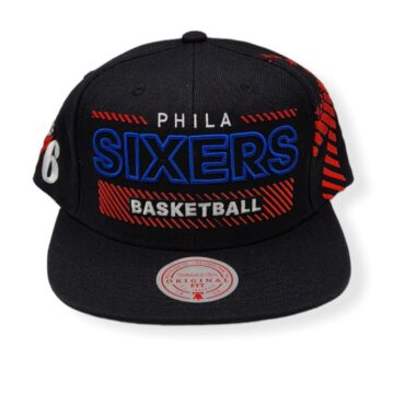 Mitchell & Ness Philadelphia 76ers Slash Halftone Black Adjustable Snapback Hat Cap