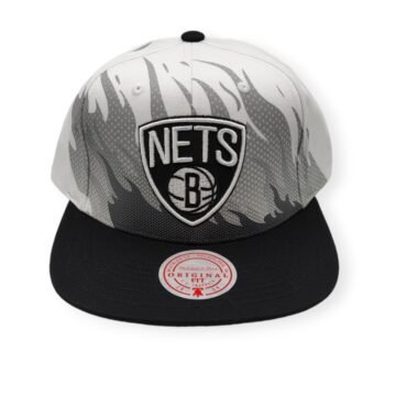 Mitchell & Ness Brooklyn Nets Hot Fire White/Black Adjustable Snapback Hat Cap