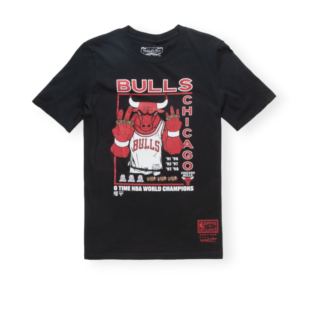 Mitchell & Ness Chicago Bulls 6 Times Hardwood Classics Black Tee Shirt Size S