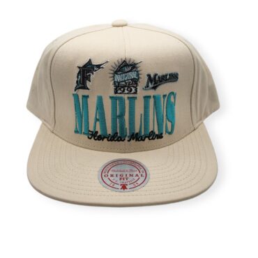 Mitchell & Ness Florida Marlins Reframe Retro Coop Off White Adjustable Snapback Hat Cap