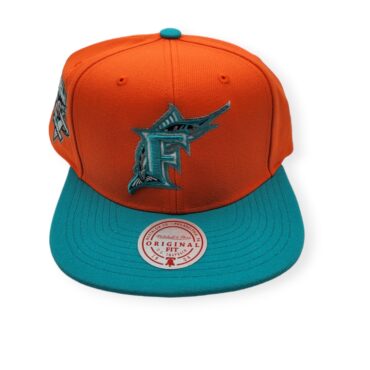 Mitchell & Ness Florida Marlins Hometown Coop Orange/Teal Adjustable Snapback Hat Cap