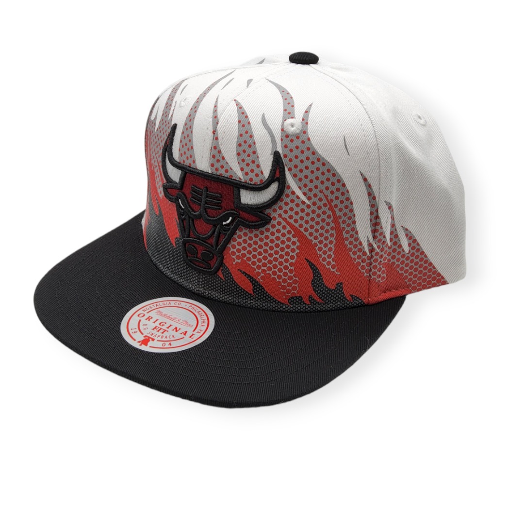 Mitchell & Ness Chicago Bulls Hot Fire White/Black Adjustable Snapback Hat Cap