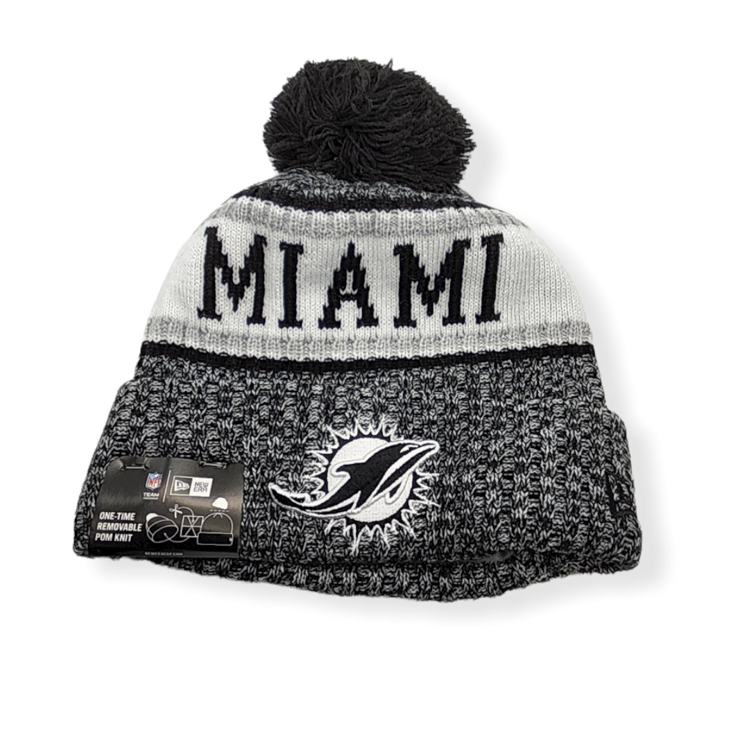 New Era Miami Dolphins Authentic 2018 Black & White Sideline Sport Knit Beanie Cold Weather Hat