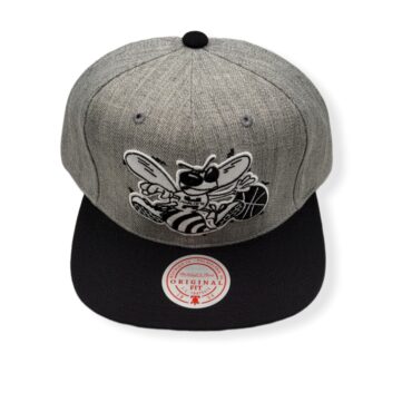 Mitchell & Ness Charlotte Hornets Grey Black Pop Adjustable Snapback Hat Cap