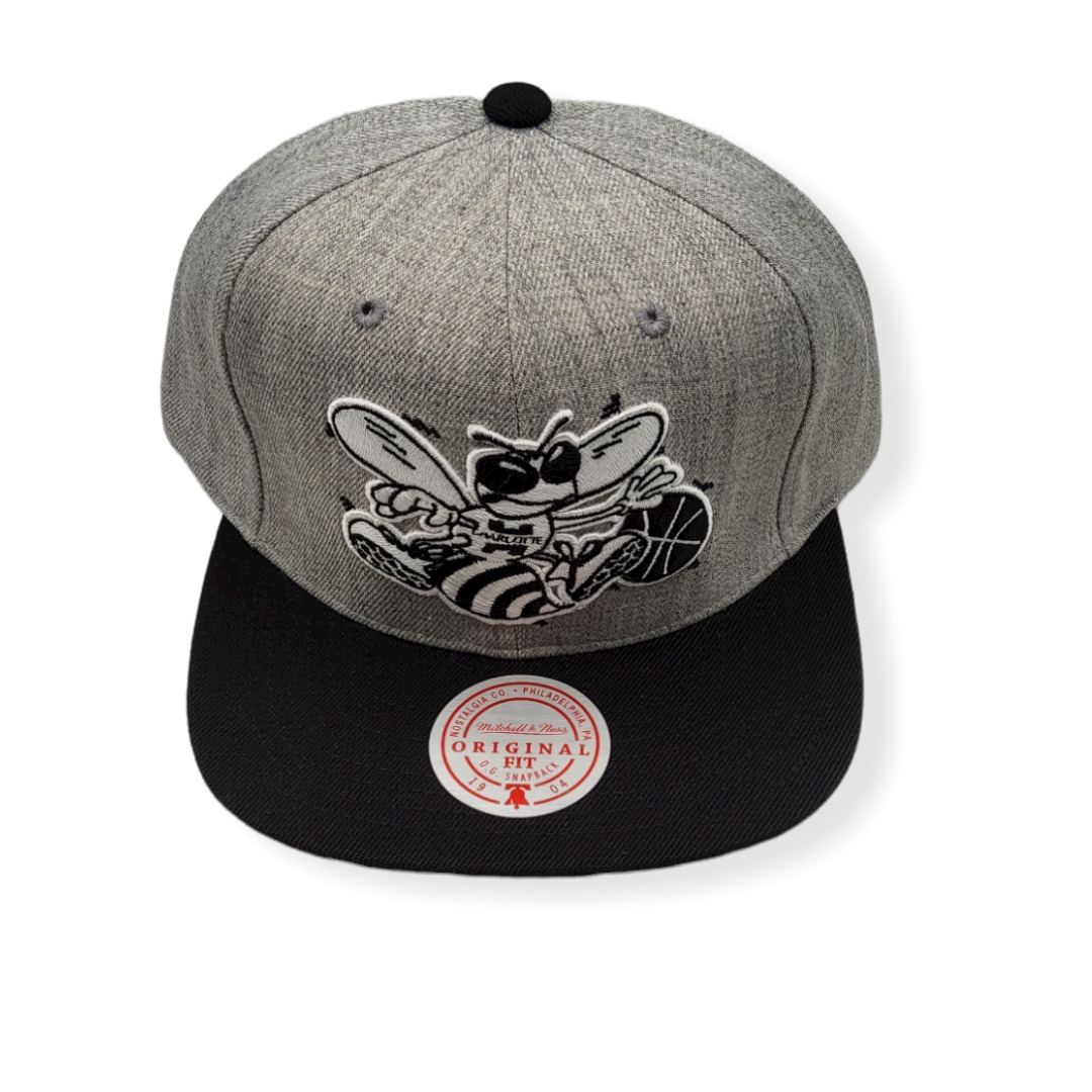 Mitchell & Ness Charlotte Hornets Grey Black Pop Adjustable Snapback Hat Cap