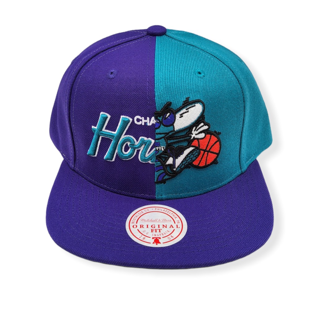 Mitchell & Ness Charlotte Hornets Split Crown Hardwood Classics Adjustable Snapback Hat Cap