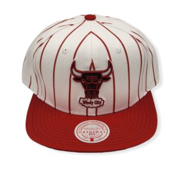 Mitchell & Ness Chicago Bulls Retro Pinstripe White "Windy City" Adjustable Snapback Hat Cap