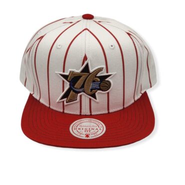 Mitchell & Ness Philadelphia 76ers Retro Pinstripe White/Red Adjustable Snapback Hat Cap