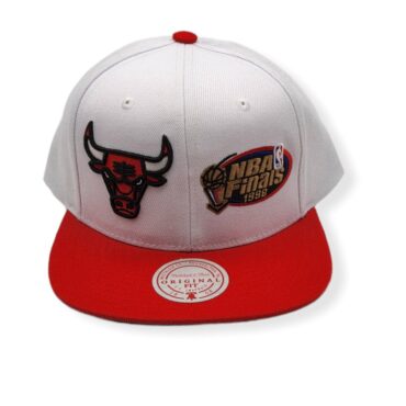 Mitchell & Ness Chicago Bulls Dual Whammy 1998 Finals White/Red Adjustable Snapback Hat Cap