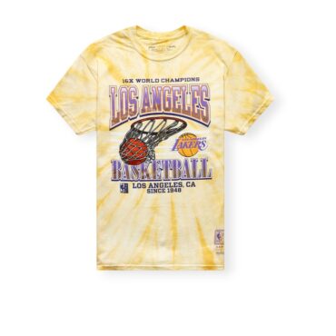 Mitchell & Ness Los Angeles Lakers Showtime 16X Champions Swish Hardwood Classics Yellow Tee Shirt Size S