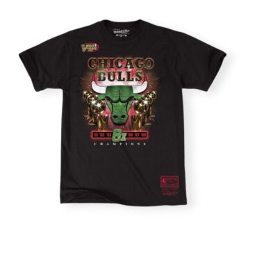 Mitchell & Ness Chicago Bulls Green 6X Champions Hardwood Classics Black Tee Shirt Size XL