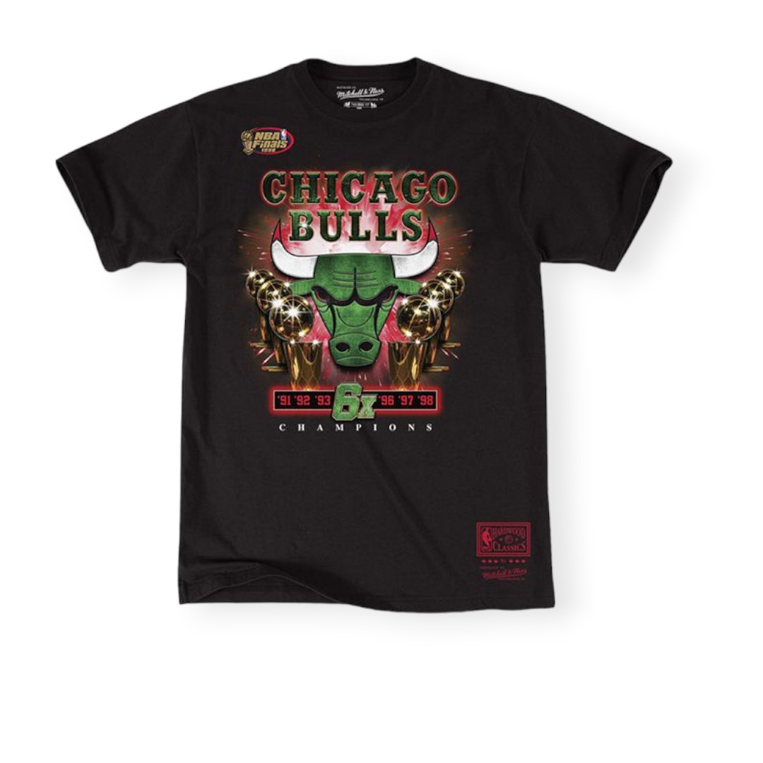 Mitchell & Ness Chicago Bulls Green 6X Champions Hardwood Classics Black Tee Shirt Size XL