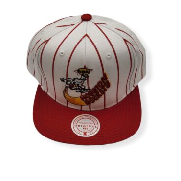 Mitchell & Ness Houston Rockets Retro Pinstripe Vintage Logo White/Red Adjustable Snapback Hat Cap