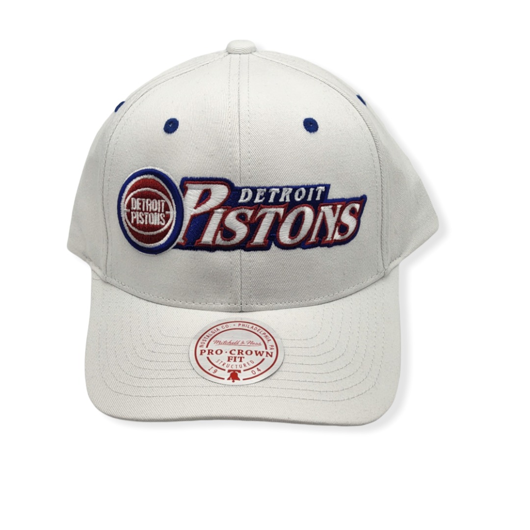 Mitchell & Ness Detroit Pistons Oh Word Pro White Pro Crown Adjustable Snapback Hat Cap