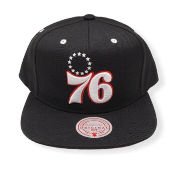Mitchell & Ness Philadelphia 76ers White Popz Black Adjustable Snapback Hat Cap