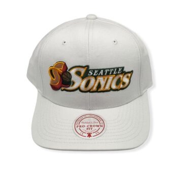 Mitchell & Ness Seattle Supersonics Oh Word Pro Crown White Adjustable Snapback Hat Cap