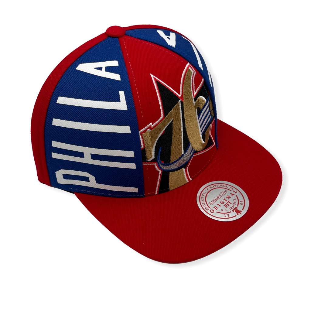 Mitchell & Ness Philadelphia 76ers Big Face Callout Hardwood Classics Adjustable Snapback Hat Cap