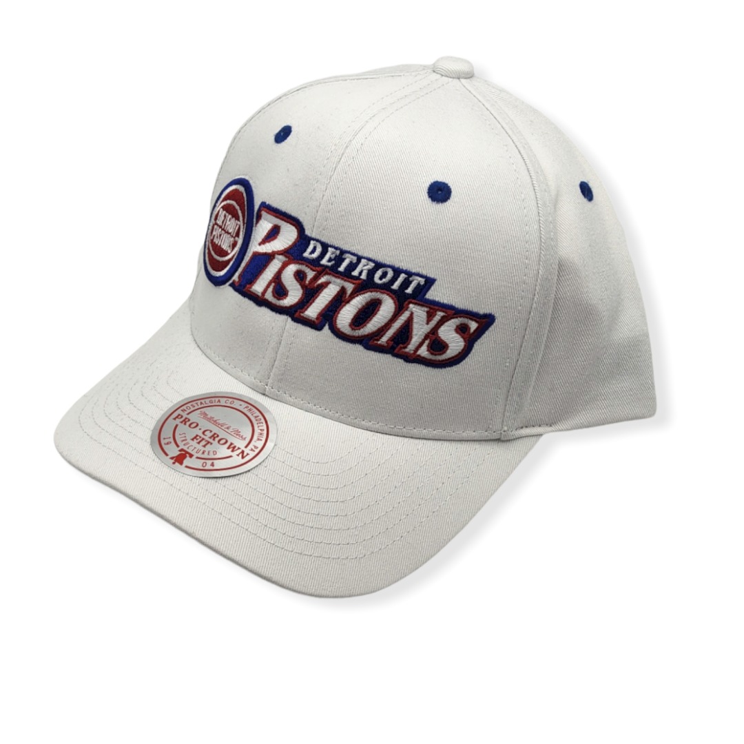 Mitchell & Ness Detroit Pistons Oh Word Pro White Pro Crown Adjustable Snapback Hat Cap