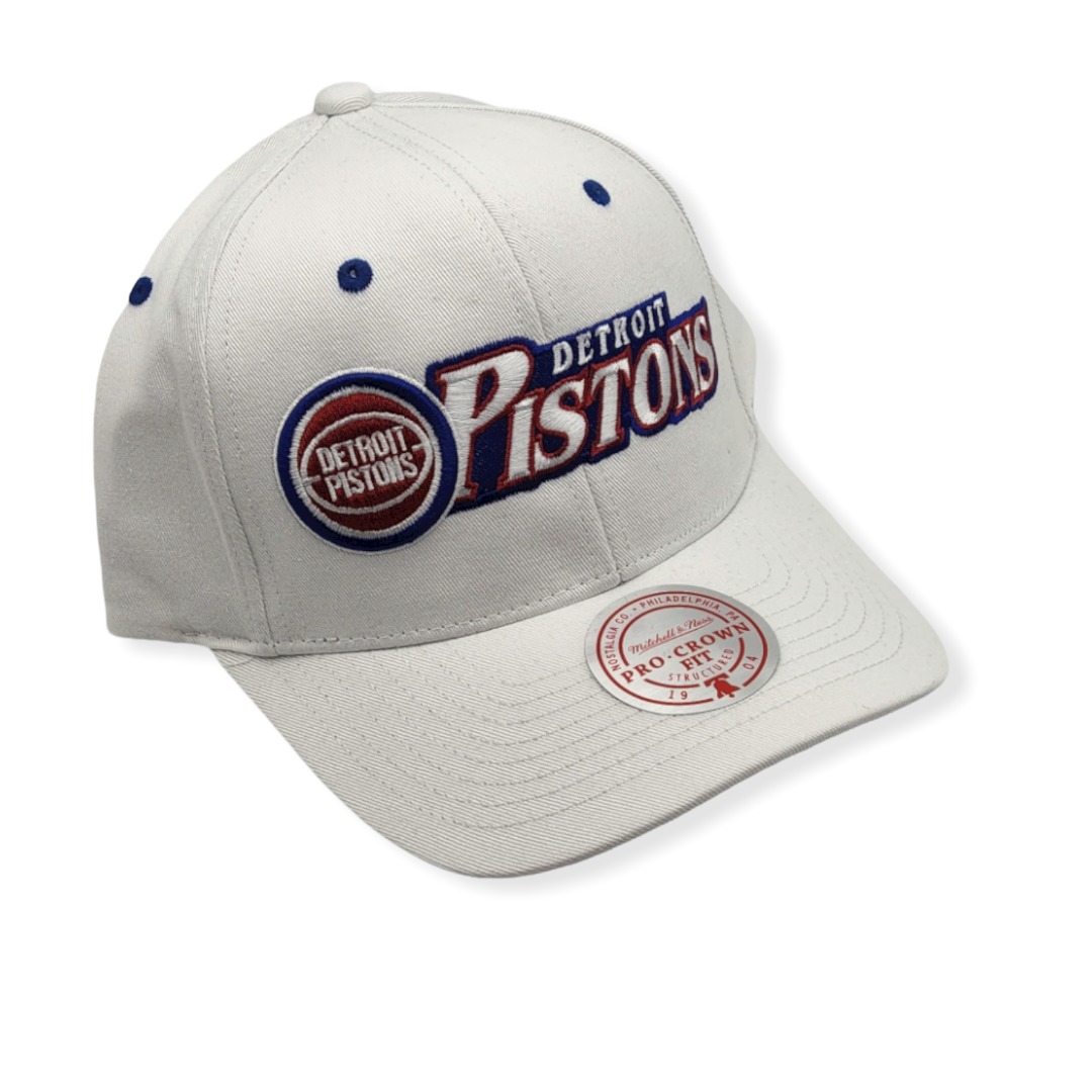 Mitchell & Ness Detroit Pistons Oh Word Pro White Pro Crown Adjustable Snapback Hat Cap