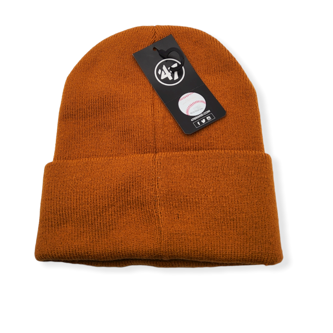 '47 New York Yankees Knit Haymaker Burnt Orange/White Logo Raised Cuffed Beanie Cold Weather Hat